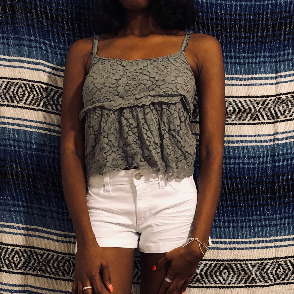 ABERCROMBIE| Grey Lace Tank Top
